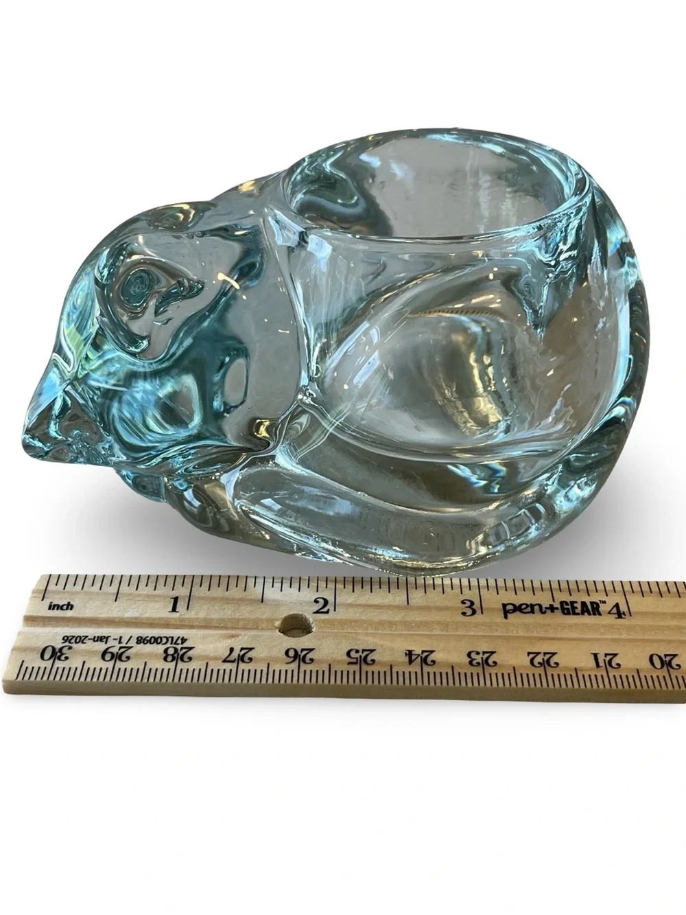 Vintage Indiana Glass Clear Crystal Sleeping Cat Votive/ Tealight Candle Holder